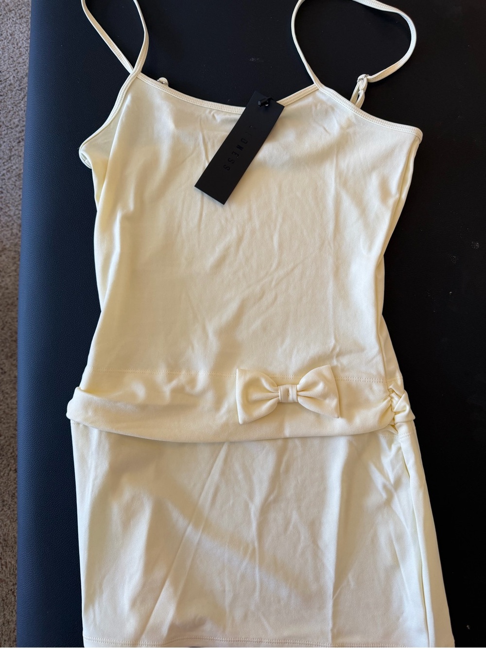 Cream Spaghetti Strap Dress with Bow Detail